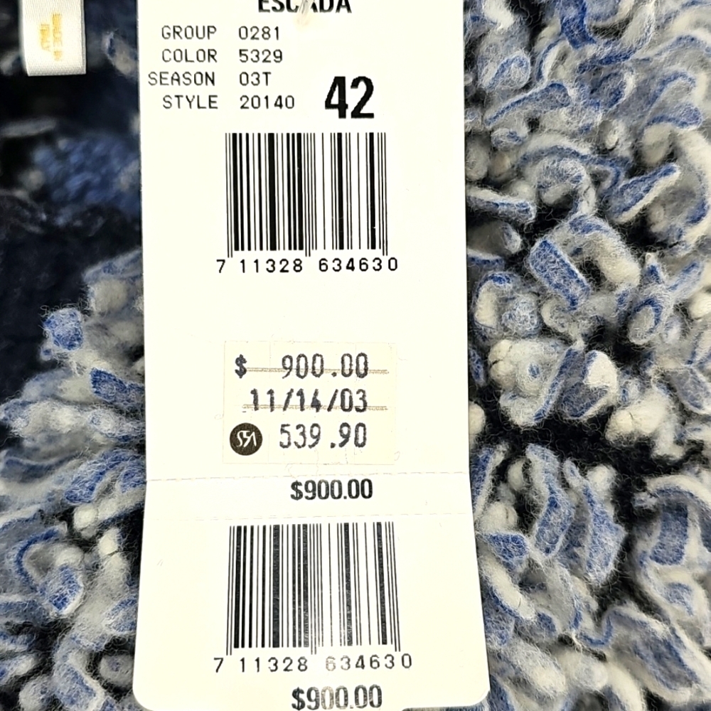 Escada Shaggy Cowl Neck Chunky Knit Pale Blue & Navy Abstract Sweater Wool Blend - Picture 6 of 12